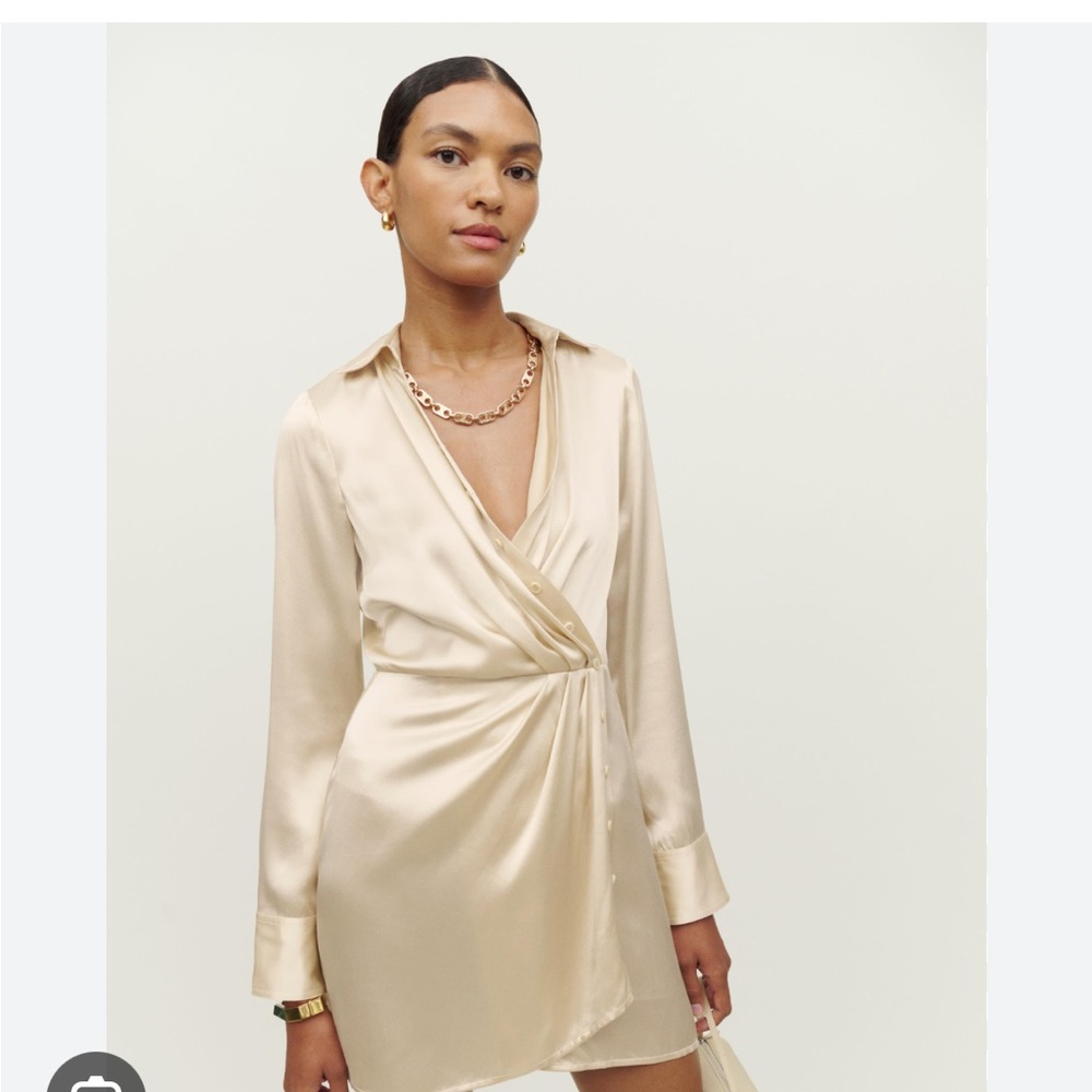 Elegant Reformation Cream Satin Wrap Dress